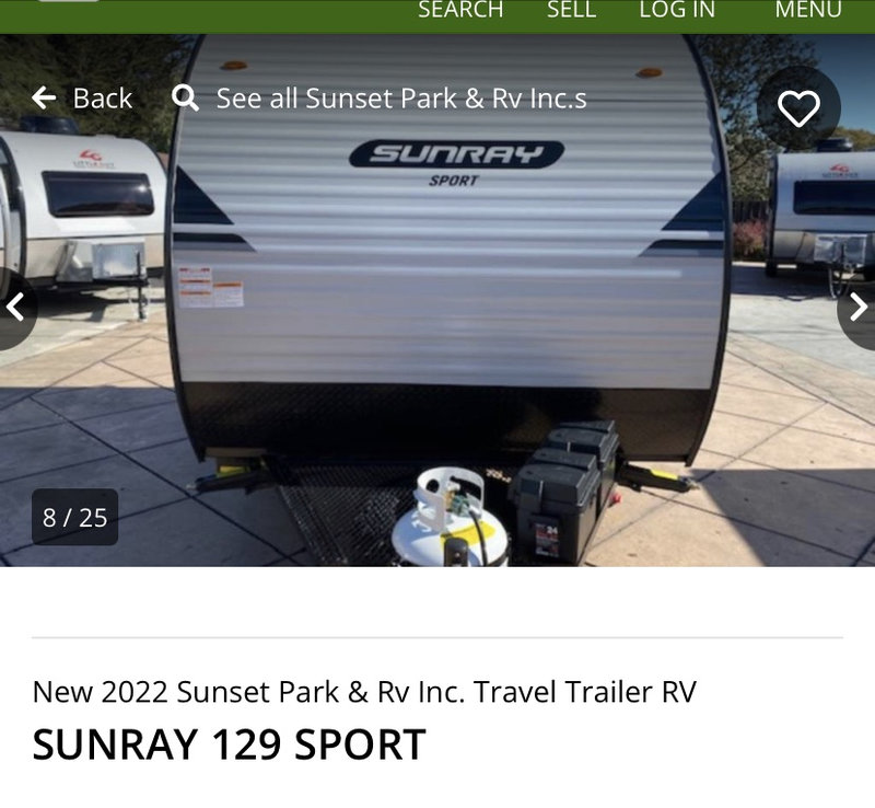 2022 Sunset Park RV SunRay 129 Sport, Tow Behind Cars RV For Sale By