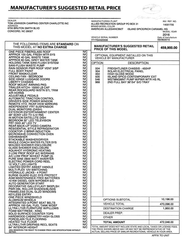 2016 American Coach American Allegiance 42T, Class A - Diesel RV For